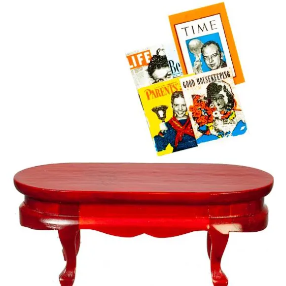 Mahogany Dollhouse Miniature Coffee Table & Magazines