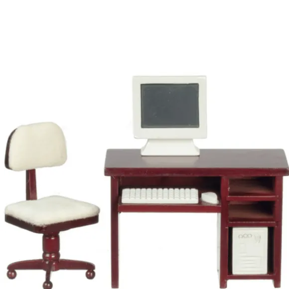 Mahogany Dollhouse Miniature Computer Desk Set