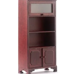 Mahogany Dollhouse Miniature Bookcase with Glass Door
