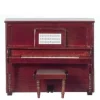 Mahogany Dollhouse Miniature Upright Piano with Bench