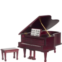 Mahogany Dollhouse Miniature Grand Piano & Bench