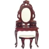 Mahogany Dollhouse Miniature Vanity with Stool & Mirror