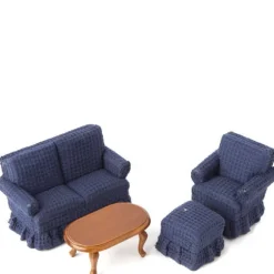 Navy Dollhouse Miniature Living Room Set