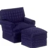 Navy Dollhouse Miniature Club Chair & Ottoman