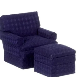 Navy Dollhouse Miniature Club Chair & Ottoman