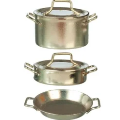 Nickel Dollhouse Miniature Pots and Pans