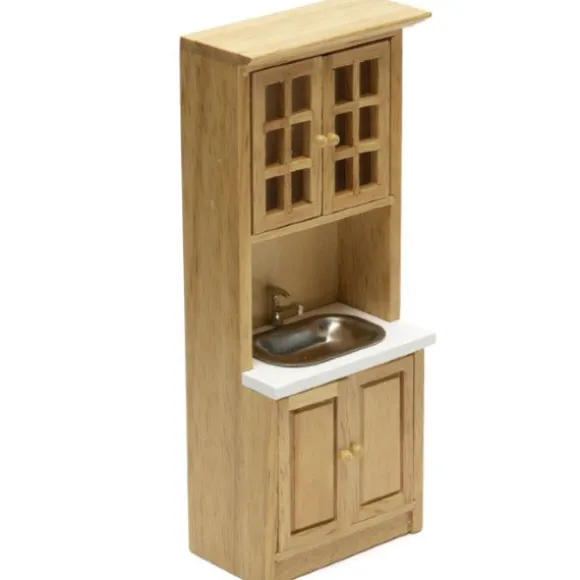 Oak Dollhouse Miniature Cabinet & Sink