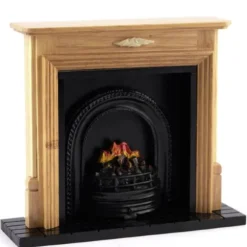 Oak Dollhouse Miniature Fireplace with Insert