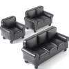 3-Piece Black Leather Dollhouse Miniature Living Room Set