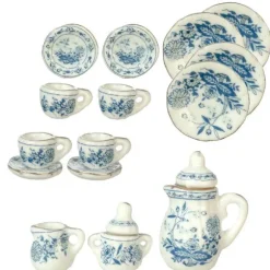 17-Piece Blue & White Porcelain Dollhouse Miniature Tea Set