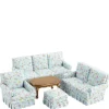 5-Piece Blue Floral Dollhouse Miniature Living Room Set