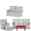 5-Piece Blue Floral Dollhouse Miniature Living Room Set