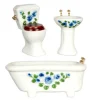 3-Piece Dollhouse Miniature Blue Floral Bathroom Set