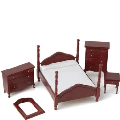 5-Piece Dollhouse Miniature Mahogany Bedroom Set