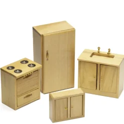 4-Piece Dollhouse Miniature Oak Kitchen Set