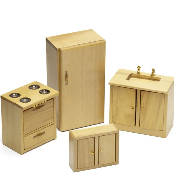 4-Piece Dollhouse Miniature Oak Kitchen Set