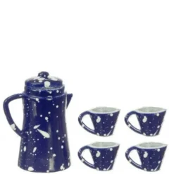 5-Piece Dollhouse Miniature Blue Spatterware Coffee Set