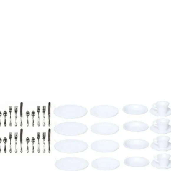 40-Piece Dollhouse Miniature White Dishes & Silverware
