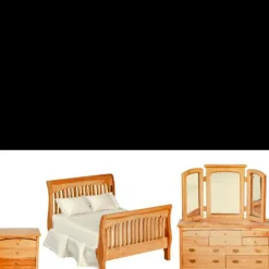 3-Piece Finished Oak Dollhouse Miniature Bedroom Set