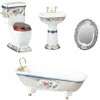 4-Piece Floral Porcelain Dollhouse Miniature Bathroom Set