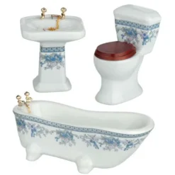 3-Piece Lavender Trim Dollhouse Miniature Bathroom Set
