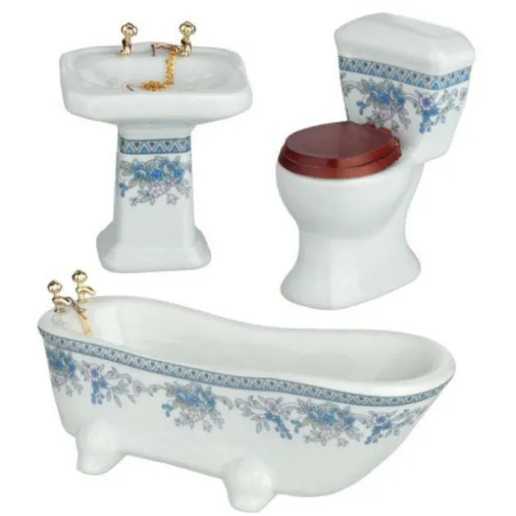 3-Piece Lavender Trim Dollhouse Miniature Bathroom Set