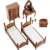 6-Piece Light Walnut Dollhouse Miniature Bedroom Set