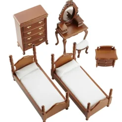 6-Piece Light Walnut Dollhouse Miniature Bedroom Set
