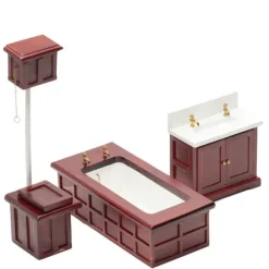 3-Piece Mahogany Dollhouse Miniature Bathroom Set