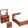 3-Piece Mahogany Dollhouse Miniature Bedroom Set