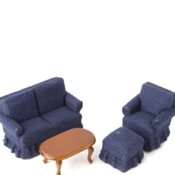 4-Piece Navy Dollhouse Miniature Living Room Set
