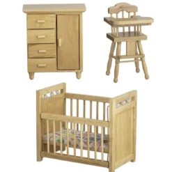 3-Piece Oak Dollhouse Miniature Nursery Set