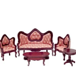 5-Piece Rose Mahogany Dollhouse Miniature Living Room Set