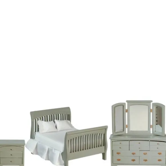 3-Piece Slate Gray Dollhouse Miniature Bedroom Set