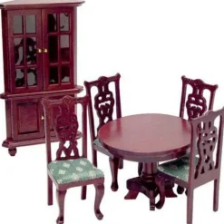 6-Piece 18th Century Mahogany Dollhouse Miniature Dining Room Set