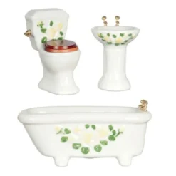 3-Piece Vine & Floral Dollhouse Miniature Bathroom Set