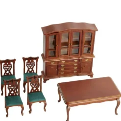 6-Piece Walnut Dollhouse Miniature Dining Room Set