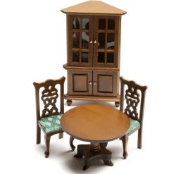 4-Piece Walnut Dollhouse Miniature Dining Set