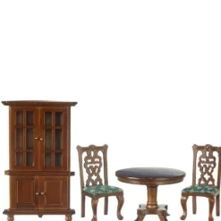 4-Piece Walnut Dollhouse Miniature Dining Set
