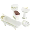 4-Piece White & Green Floral Porcelain Dollhouse Miniature Bathroom Set