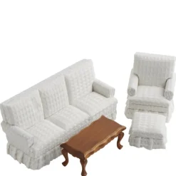 4-Piece White Dollhouse Miniature Living Room Set