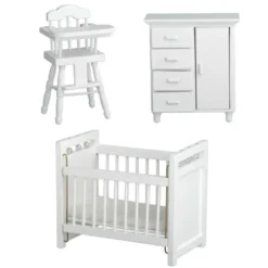 3-Piece White Dollhouse Miniature Nursery Set