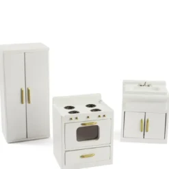 3-Piece White Dollhouse Miniature Kitchen Set