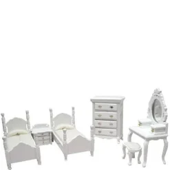 6-Piece White Dollhouse Miniature Bedroom Set