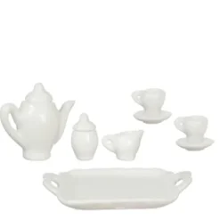 10-Piece White Dollhouse Miniature Tea Set