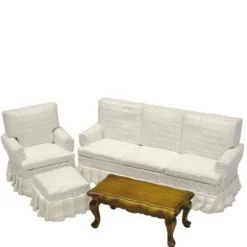 4-Piece White Dollhouse Miniature Living Room Set