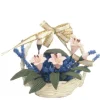 Pink & Blue Dollhouse Miniature Flowers in a Basket