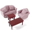 Pink Check Dollhouse Miniature Living Room Set