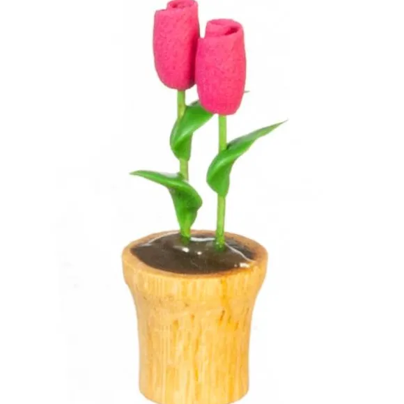 2 Pink Dollhouse Miniature Roses in a Pot