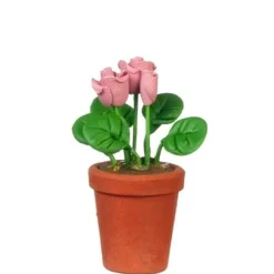 Pink Dollhouse Miniature Roses in a Clay Pot